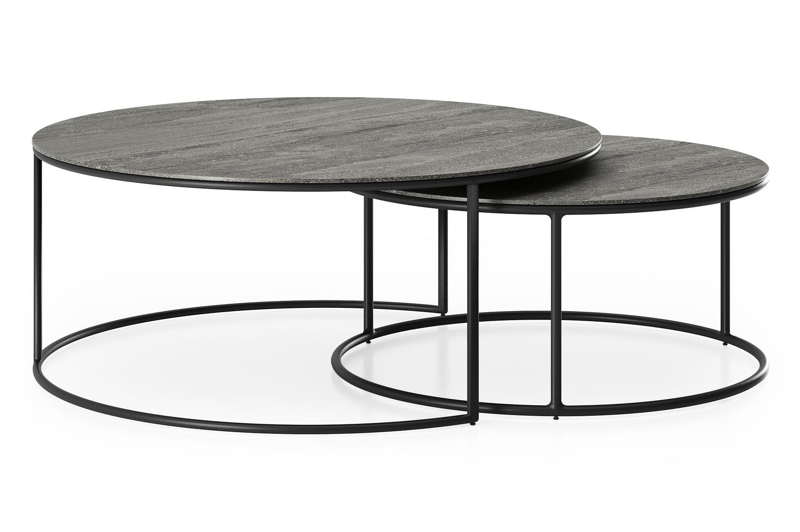 Tables basse Fano en aluminium noir et céramique pleine aspen grey - Dia. 85/65 X H 35/30 cm