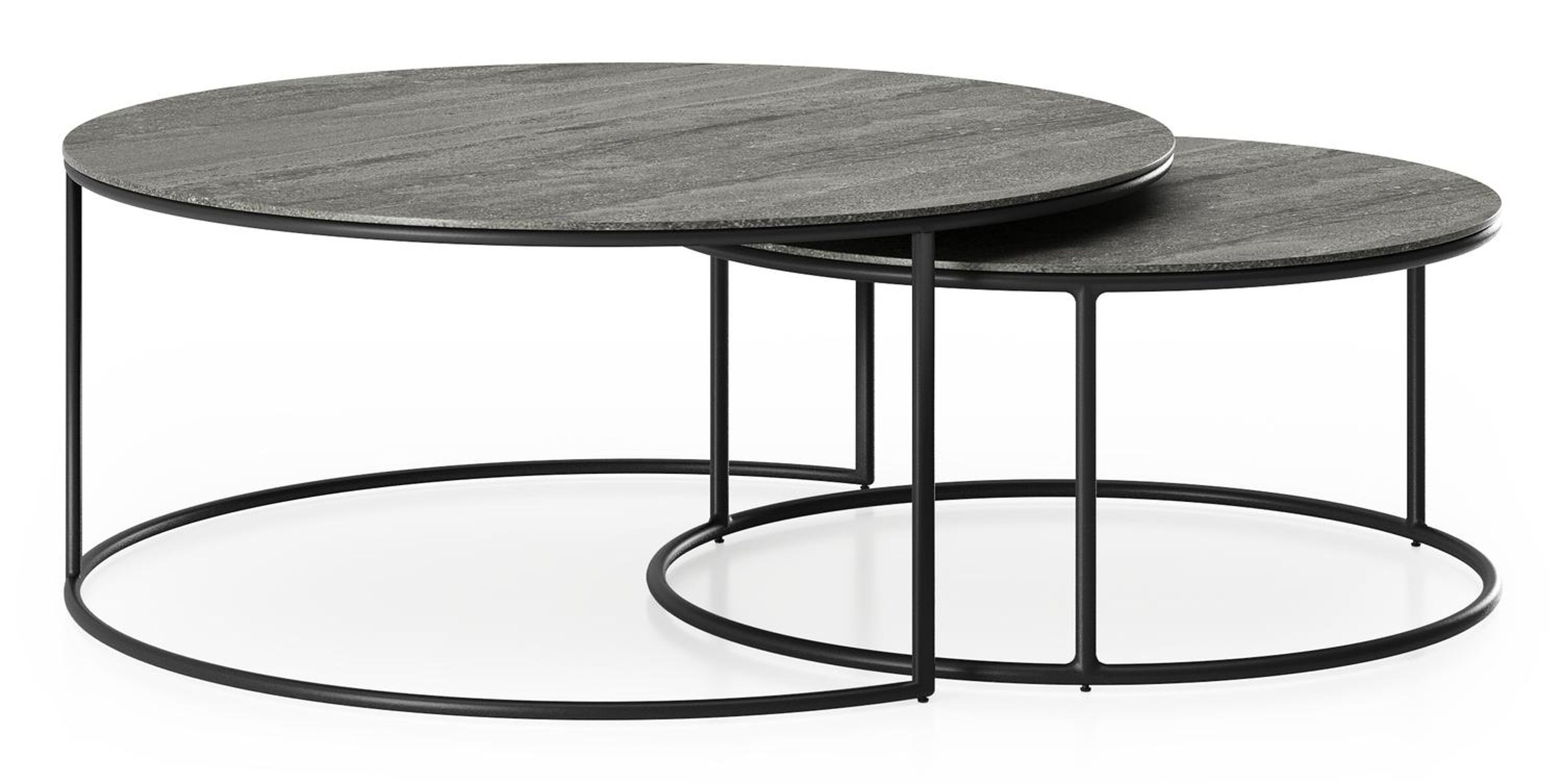 Tables basse Fano en aluminium noir et céramique pleine aspen grey - Dia. 85/65 X H 35/30 cm