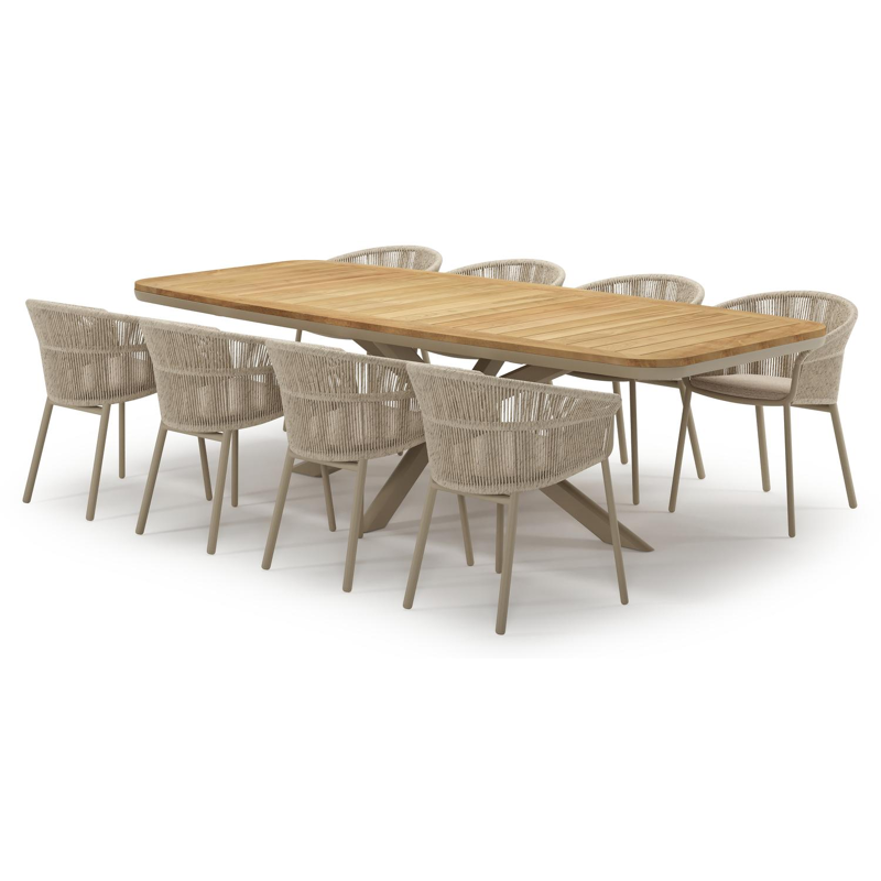 Ensemble de jardin Pamplona en aluminium beige et sintered stone natural finish avec 8 chaises de jardin empilable Matera