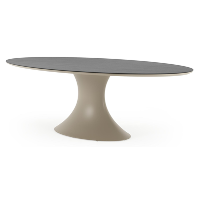 Table de jardin Fano ovale en aluminium beige et céramique pleine Basalt Black - Lg. 240 x Lrg. 135 x Haut. 75 cm