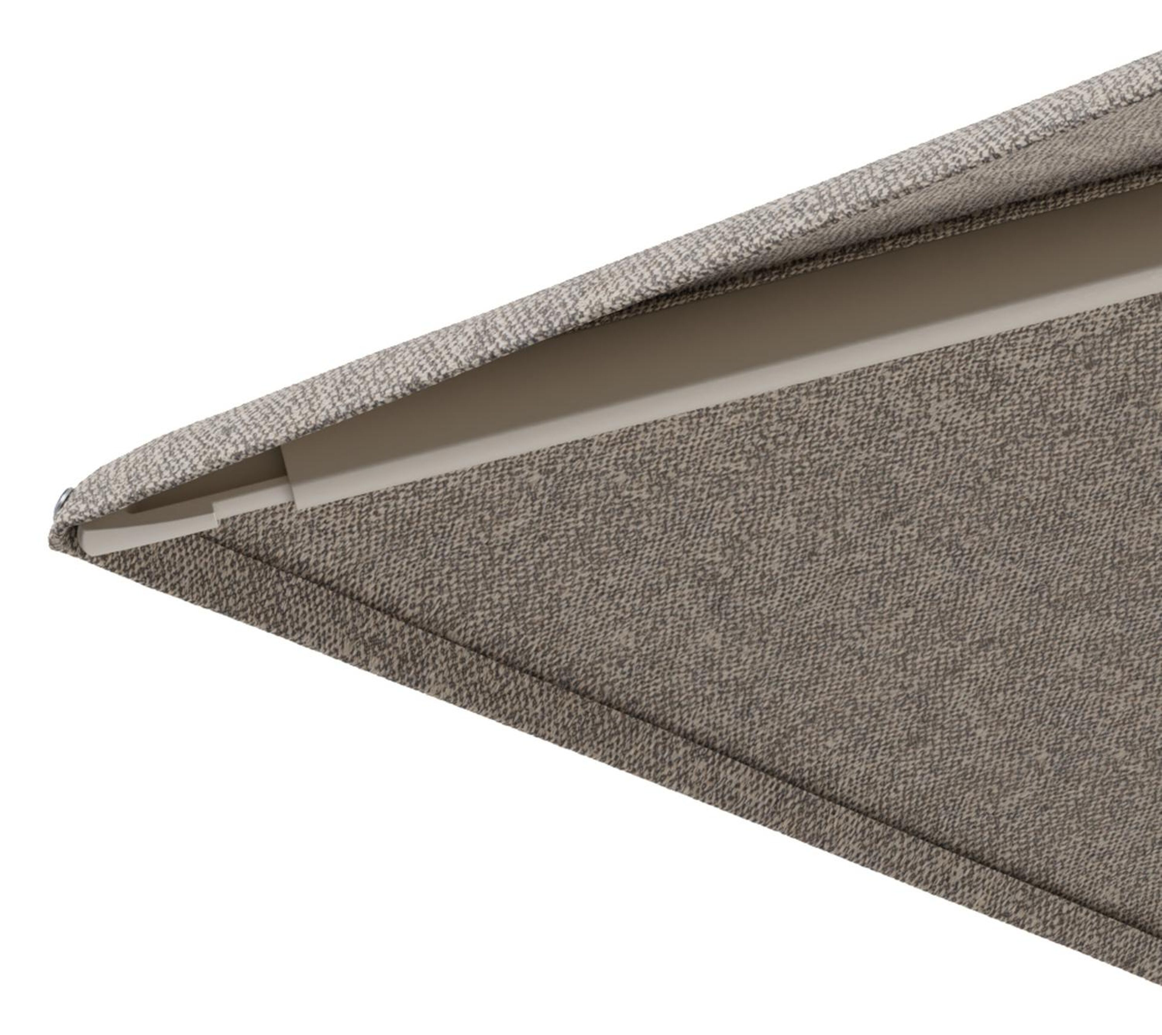 Parasol pendant Minore tilt en aluminium beige et toile All Weather Sunbrella® Luxe Chartres Pewter - Lg.1: 280 x Lg.2: 370 cm avec pied de parasol Minore 260 kg avec roulettes