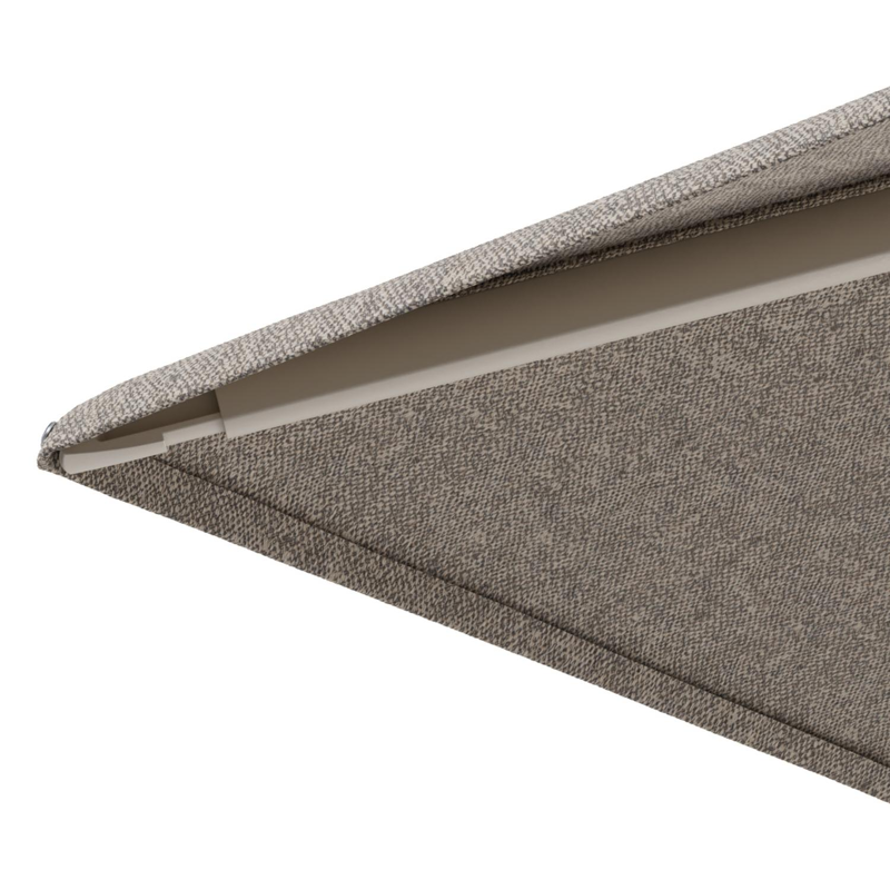 Parasol pendant Minore tilt en aluminium beige et toile All Weather Sunbrella® Luxe Chartres Pewter - Lg.1: 280 x Lg.2: 370 cm avec pied de parasol Minore 260 kg avec roulettes