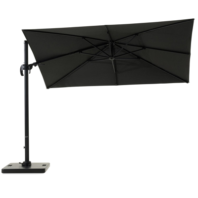 Avola zweefparasol met tiltfunctie in zwart aluminium en Natte Sooty Sunbrella® Premium parasoldoek - L1 200 x L2 300 cm met Pedito parasolvoet 120 kg