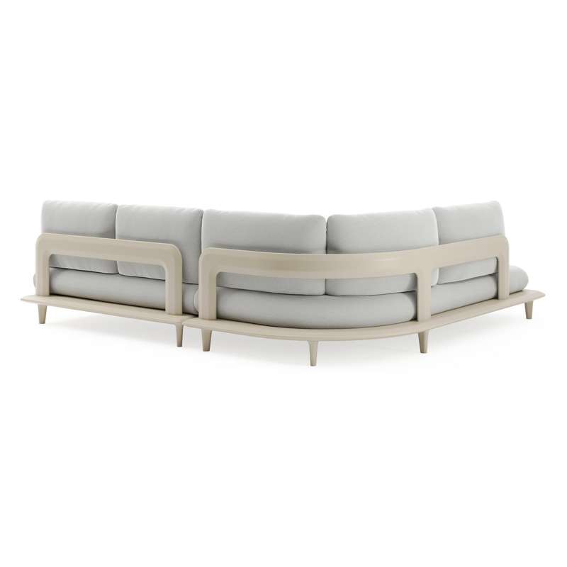 Salon de jardin d'angle Bomero en aluminium beige et coussins en all weather sunbrella® luxe natte grey chine