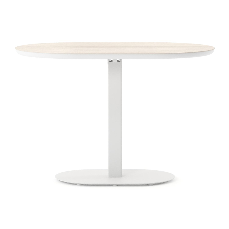 Table de jardin Teramo inclinable bombo en aluminium blanc et céramique pleine Travertino Bianco - Lg. 110 x Lrg. 70 x Haut. 73.7 cm