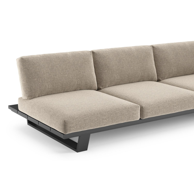 Pagino loungehoek in zwart aluminium met chartres pewter all weather sunbrella® luxe kussen