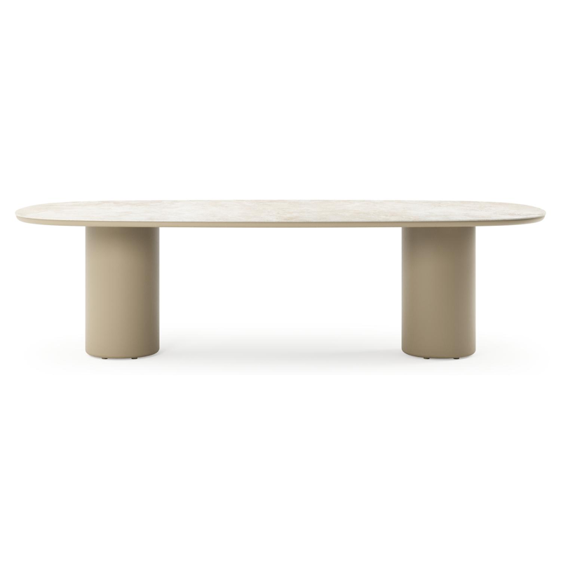 Table de jardin Amico bombo en aluminium beige et céramique pleine Rapolano - Lg. 270 x Lrg. 125 x Haut. 73.5 cm