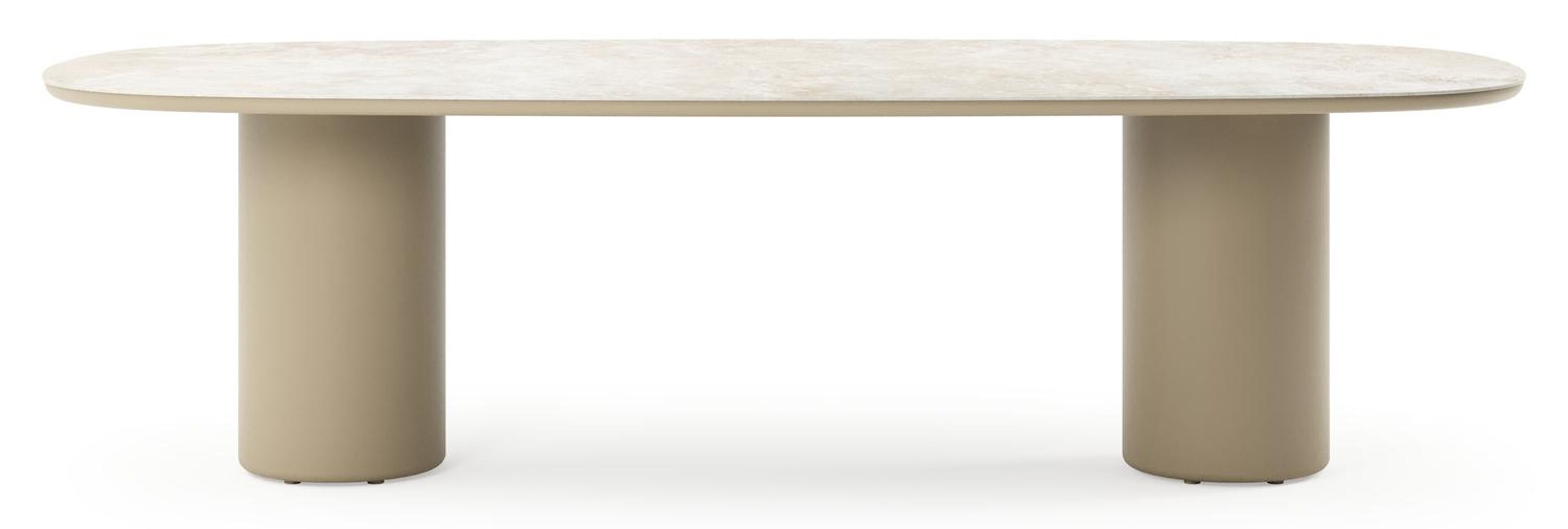 Table de jardin Amico bombo en aluminium beige et céramique pleine Rapolano - Lg. 270 x Lrg. 125 x Haut. 73.5 cm