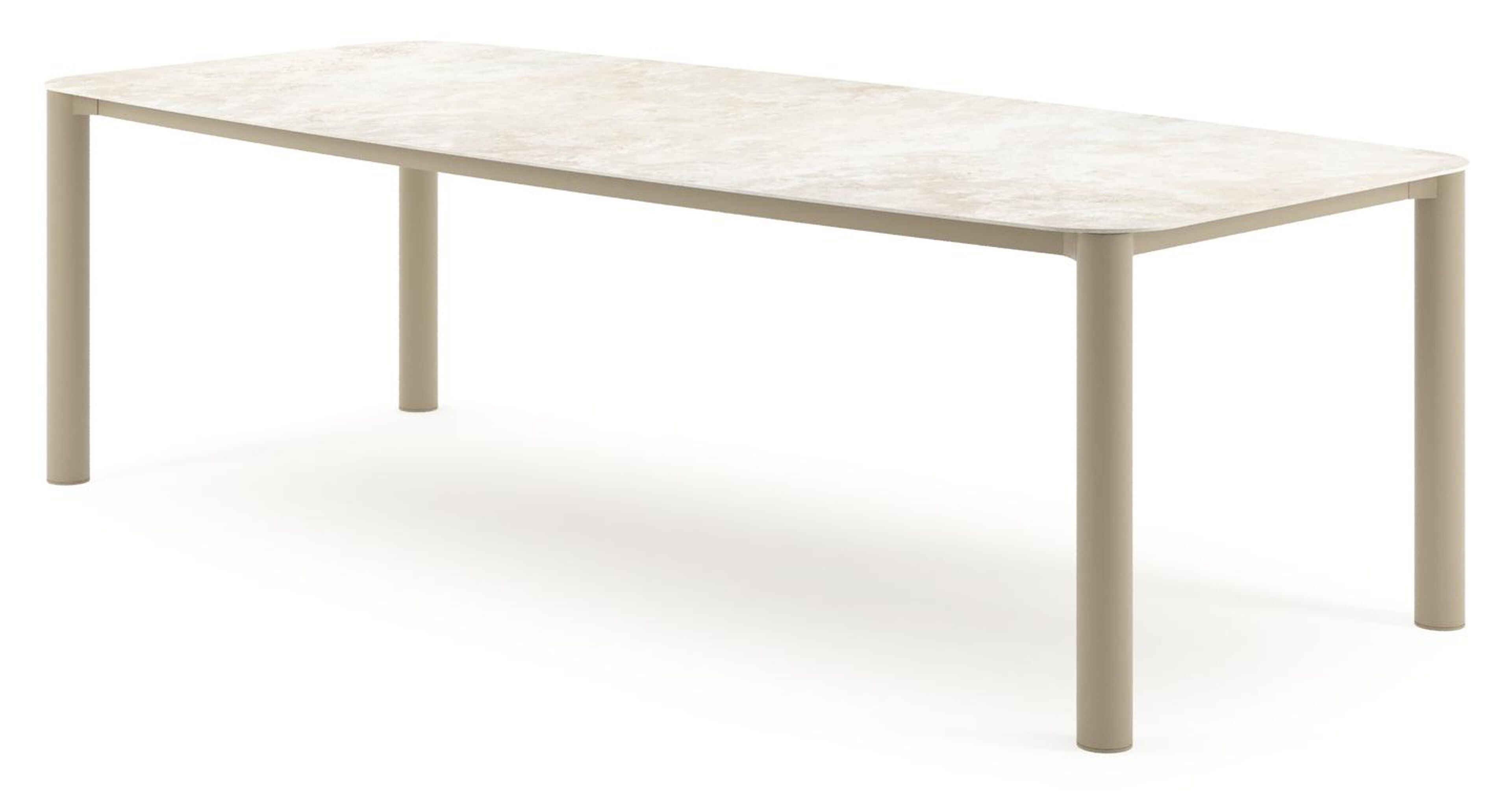 Table de jardin Orso forme de bateau en aluminium beige et céramique pleine Rapolano - Lg. 255 x Lrg. 115 x Haut. 74.5 cm