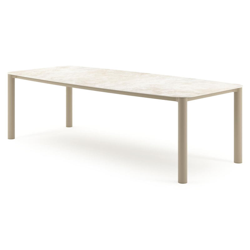 Table de jardin Orso forme de bateau en aluminium beige et céramique pleine Rapolano - Lg. 255 x Lrg. 115 x Haut. 74.5 cm