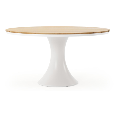Fano tuintafel in wit aluminium en teak - Dia. 148 x H 75 cm