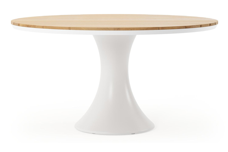Fano tuintafel in wit aluminium en teak - Dia. 148 x H 75 cm