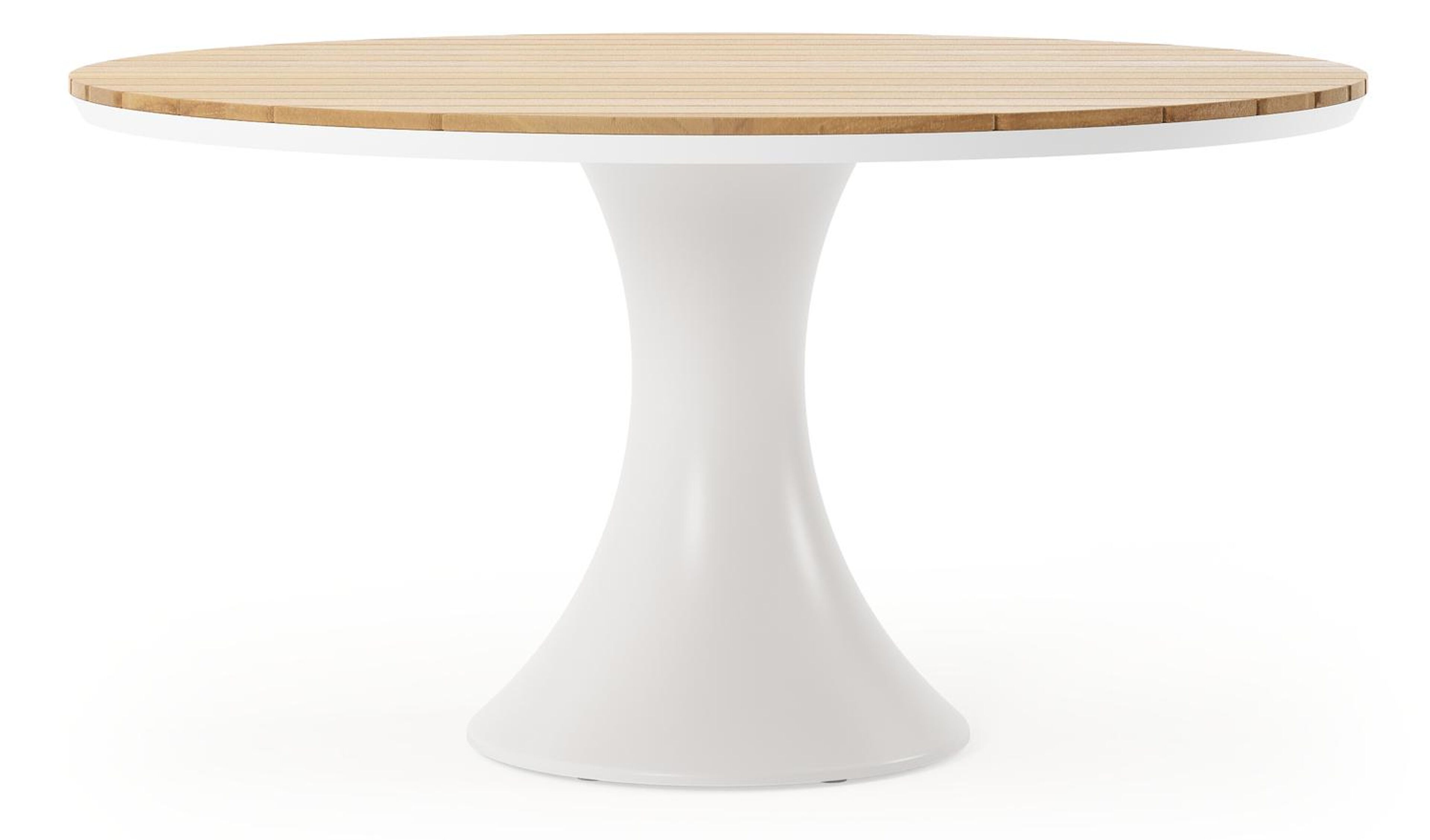 Table de jardin Fano ronde en aluminium blanc et teck - Diam. 148 x Haut. 75 cm