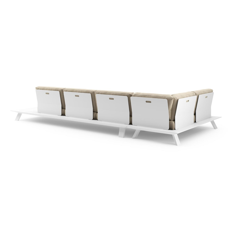 Salon de jardin d'angle Cesano en aluminium blanc et coussin en all weather Cosytica althea camel