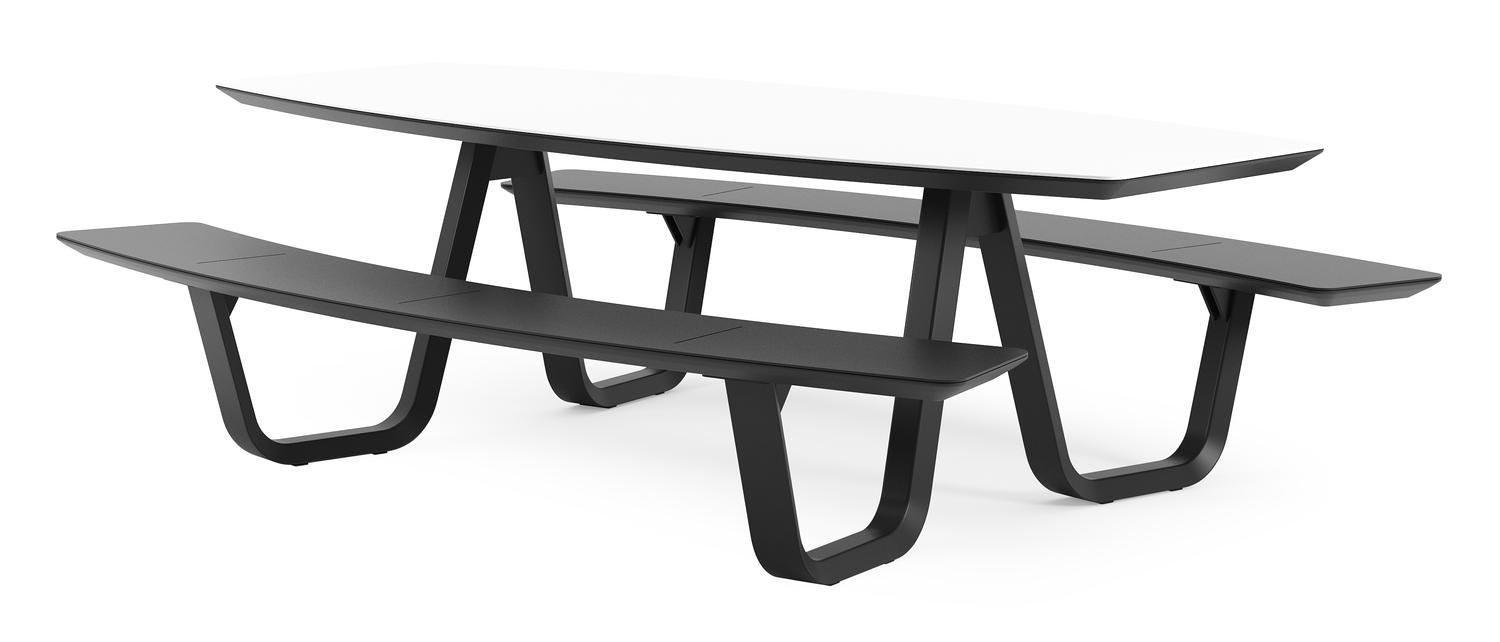 Forno picknicktafel bootvorm in zwart aluminium en volkeramiek Arctic White - L 240 x B 181 x H 72 cm