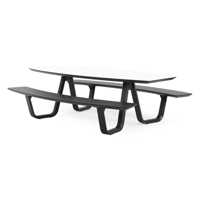 Forno picknicktafel bootvorm in zwart aluminium en volkeramiek Arctic White - L 240 x B 181 x H 72 cm