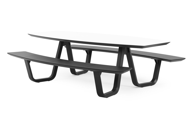Forno picknicktafel bootvorm in zwart aluminium en volkeramiek Arctic White - L 240 x B 181 x H 72 cm
