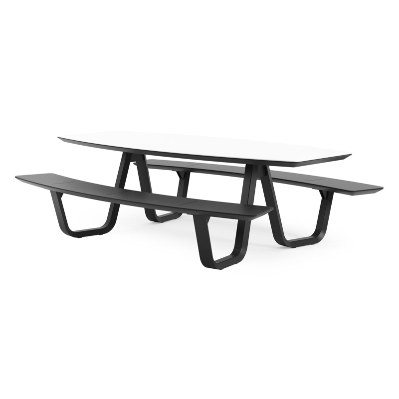 Forno picknicktafel bootvorm in zwart aluminium en volkeramiek Arctic White - L 240 x B 181 x H 72 cm