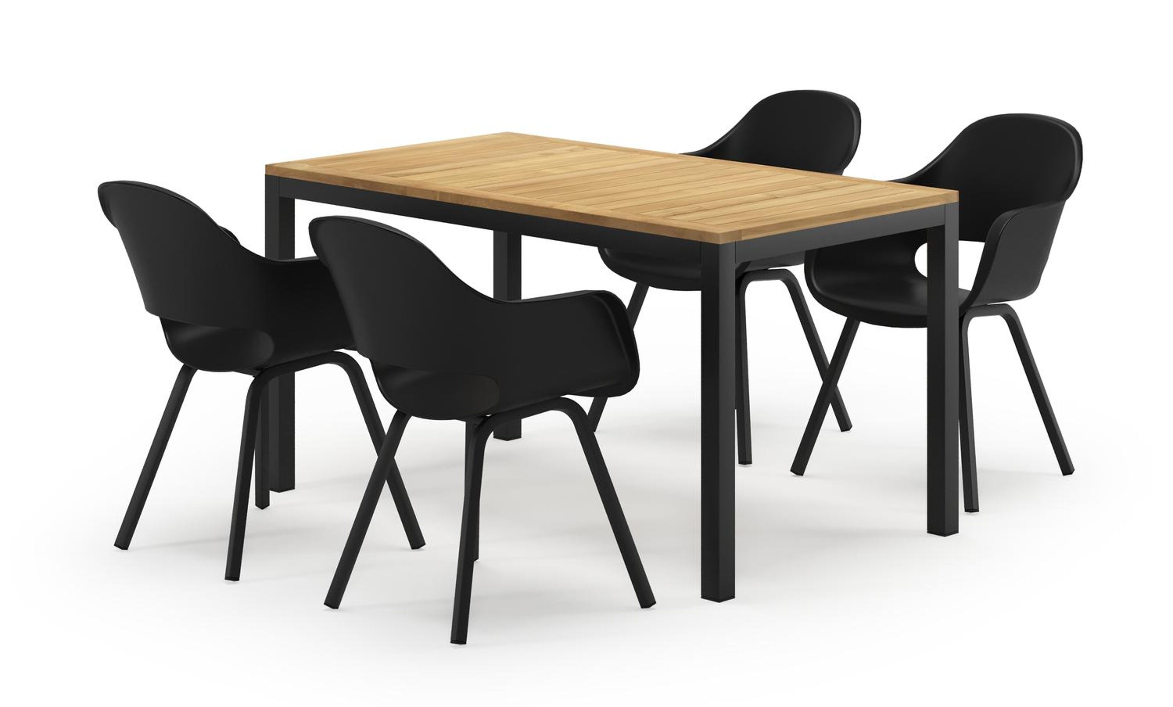 Feltro ensemble de jardin rectangulaire en aluminium noir en teck natural finish avec 4 chaises de jardin Artena