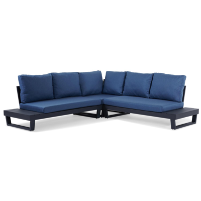 Modica loungehoek in zwart aluminium met denim weather+ softtouch kussens