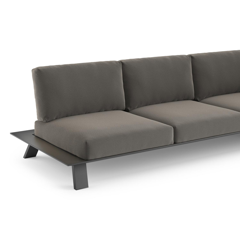 Cesano loungebank in zwart aluminium met natte dark taupe all weather Sunbrella® luxe kussen