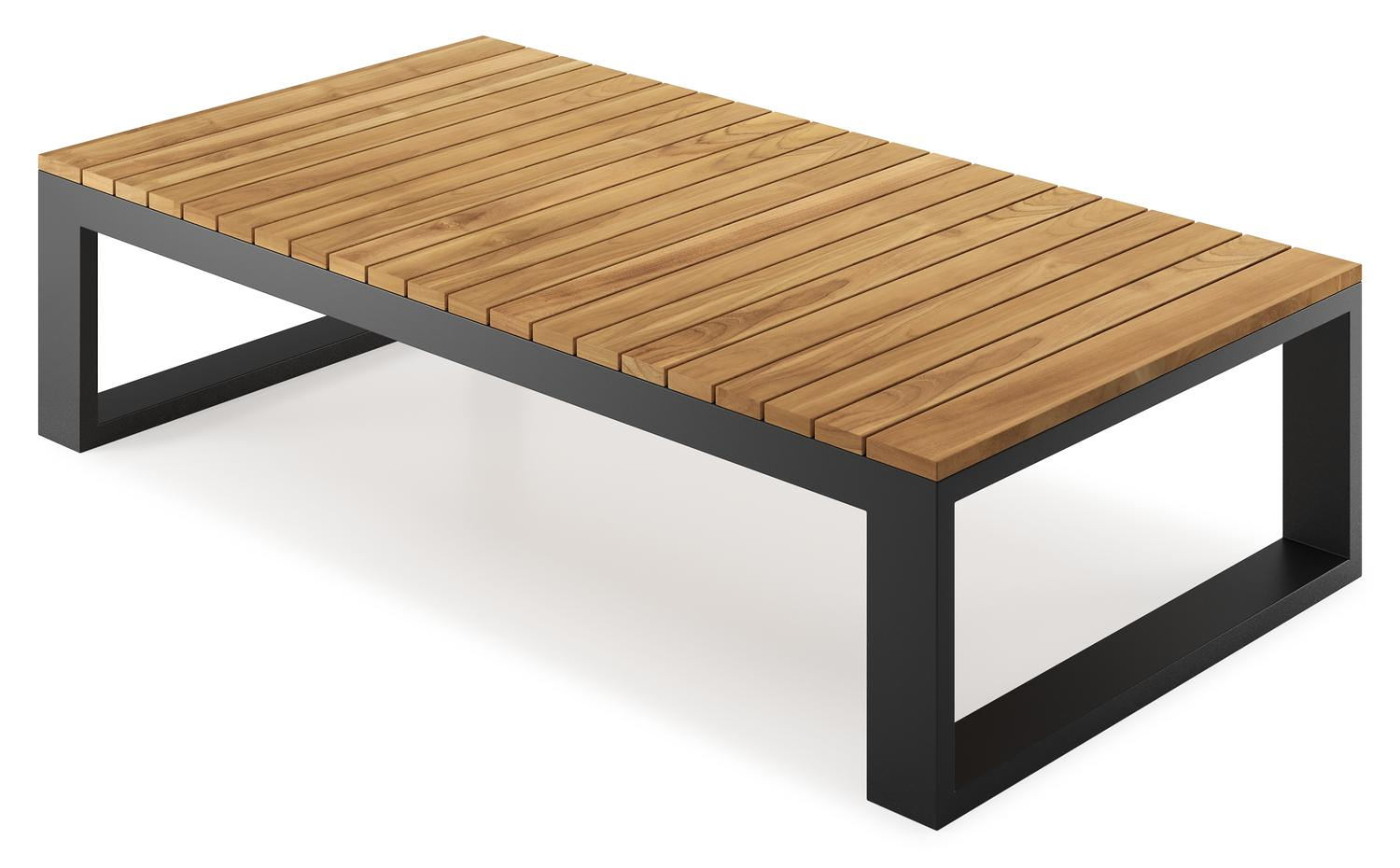 Verato loungetafel in zwart aluminium en naturel teak - L 163 x B 88 x H 41 cm