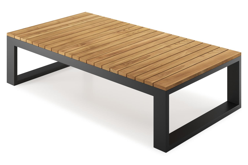 Table basse Verato en aluminium noir et teck naturel - Lg 163 x larg. 88 x H 41 cm