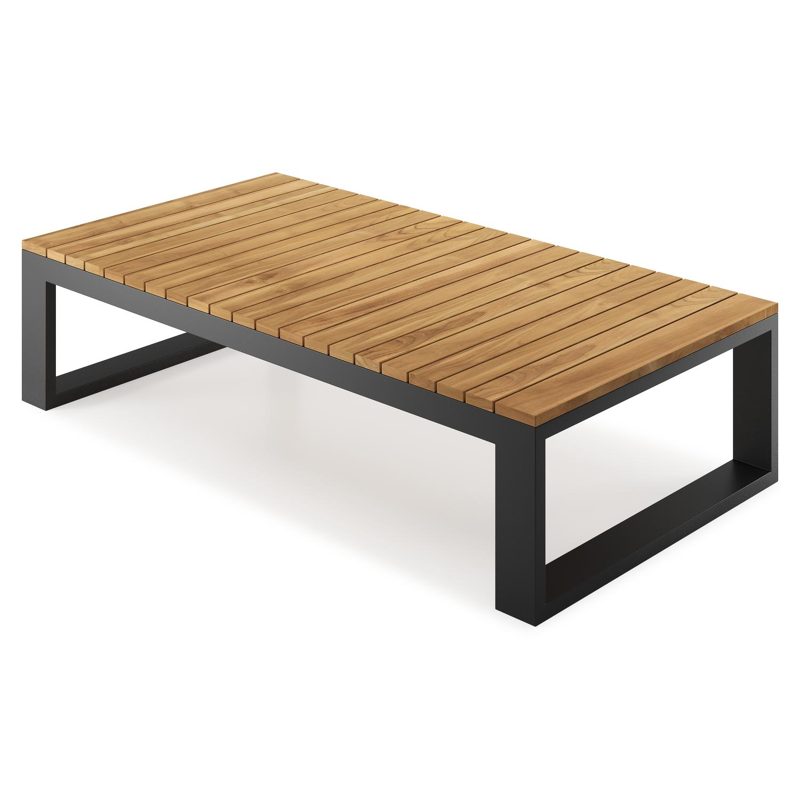 Table basse Verato en aluminium noir et teck naturel - Lg 163 x larg. 88 x H 41 cm