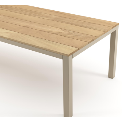 Table de jardin Como rectangulaire en aluminium beige et teck - Lg. 280 x Lrg. 110 x Haut. 73 cm