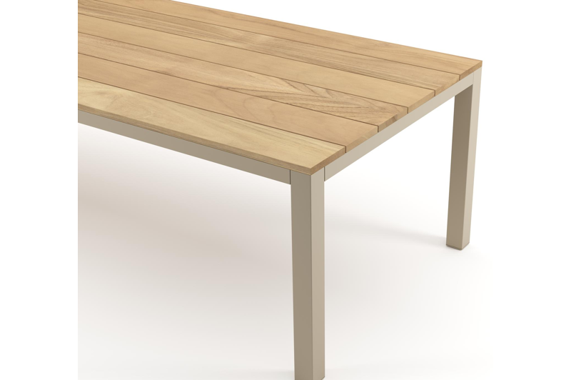 Table de jardin Como rectangulaire en aluminium beige et teck - Lg. 280 x Lrg. 110 x Haut. 73 cm