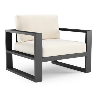 Verato loungestoel in zwart aluminium met natte white all weather sunbrella® luxe kussen