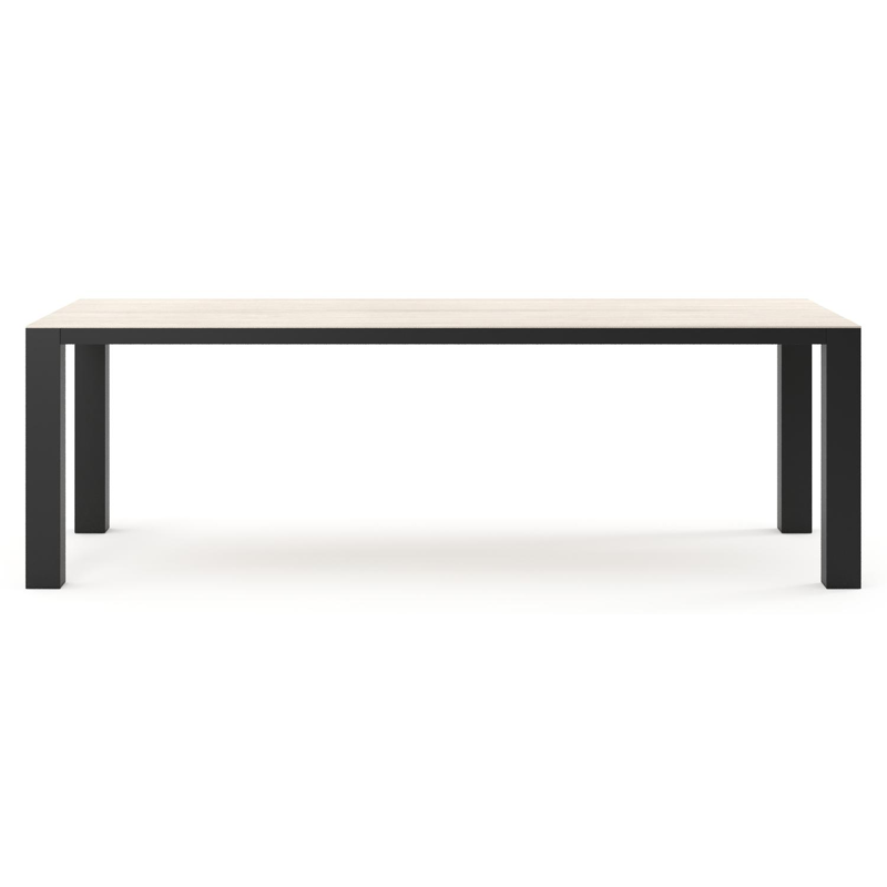 Table de jardin Nano rectangulaire en aluminium noir et céramique pleine Travertino Bianco - Lg. 240 x Lrg. 100 x Haut. 75 cm