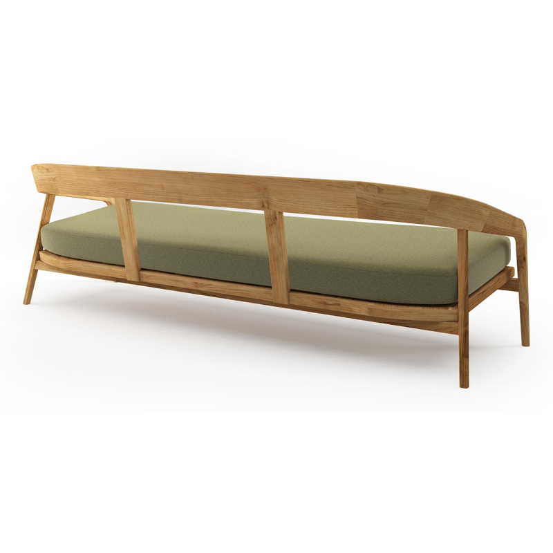 Canapé de jardin Lacrima en teck et coussin en all weather Sunbrella® luxe heritage leaf