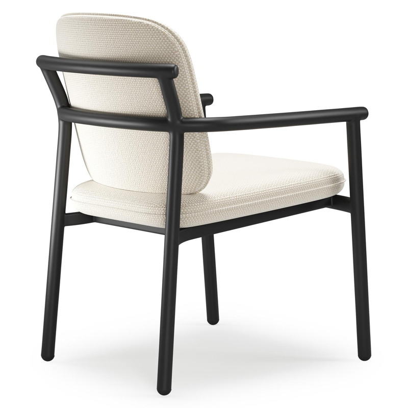 Bono stapelbare tuinstoel in zwart aluminium met stoelkussen in All Weather Cosytica Althea Off White