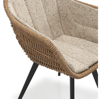 Pagino tuinstoel in zwart aluminium en bruin ronde wicker met zitkussen in All Weather Cosytica Bora Jungle