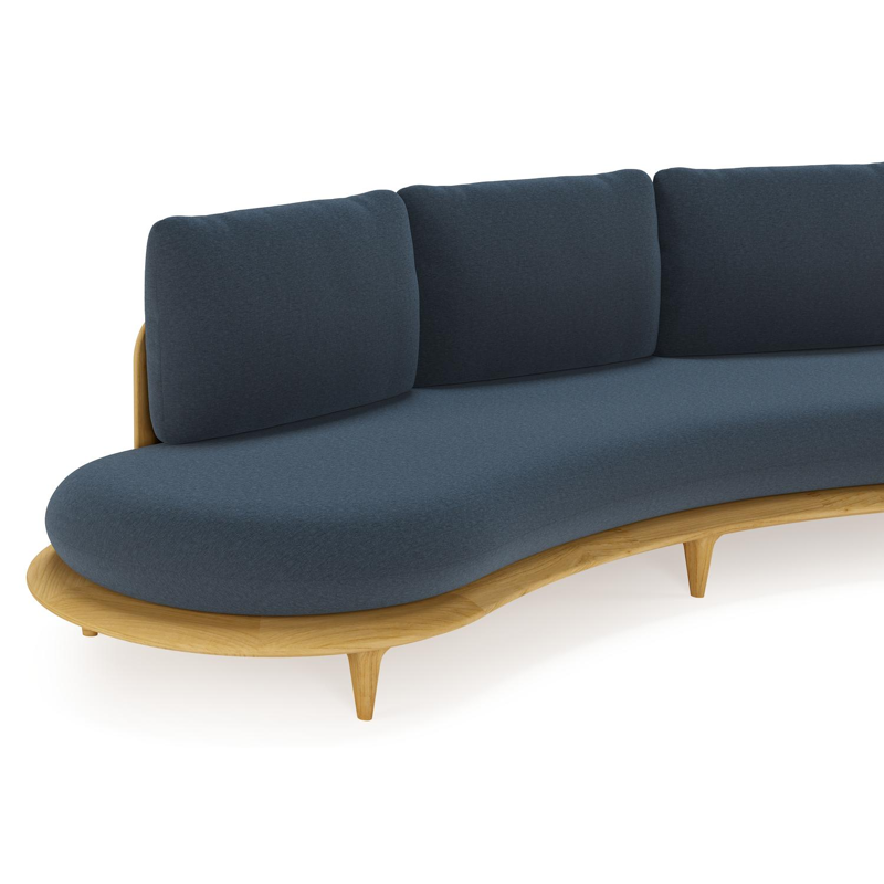Bomero loungeset in teak met heritage indigo all weather sunbrella® luxe kussen