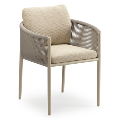 Organo tuinstoel in zwart aluminium en beige verticaal geweven luxe vlakke rope met stoelkussen in All Weather Cosytica Althea Camel