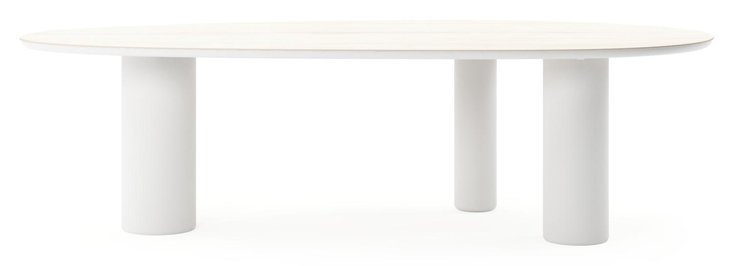 Table de jardin Amico mangue en aluminium blanc et céramique pleine Travertino Bianco - Lg. 260 x Lrg. 130 x Haut. 73.5 cm