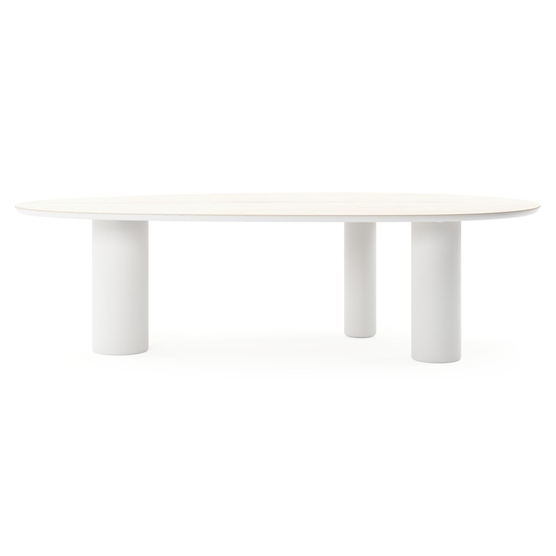 Table de jardin Amico mangue en aluminium blanc et céramique pleine Travertino Bianco - Lg. 260 x Lrg. 130 x Haut. 73.5 cm