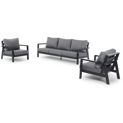 Aurano loungeset in zwart aluminium met grijs weather+ softtouch kussens
