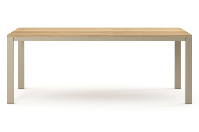 Table de jardin Como rectangulaire en aluminium beige et teck - Lg. 200 x Lrg. 100 x Haut. 73 cm