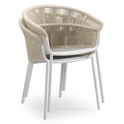 Pamplona bootvormige tuinset in wit aluminium en sintered stone crema minerale met 6 Matera tuinstoelen