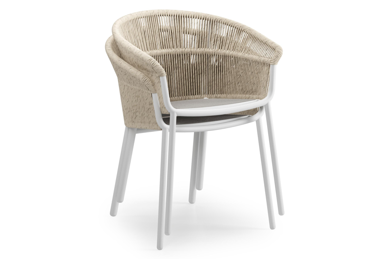 Pamplona ovale tuinset in wit aluminium en sintered stone crema minerale met 6 Matera tuinstoelen