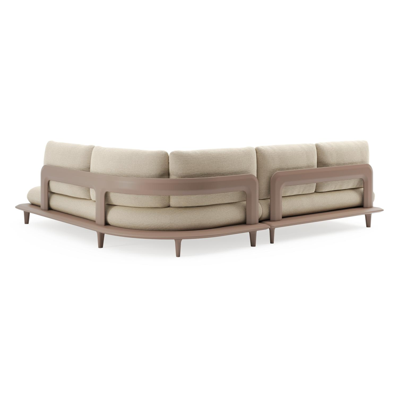 Bomero loungehoek in taupe aluminium met althea camel all weather cosytica kussen
