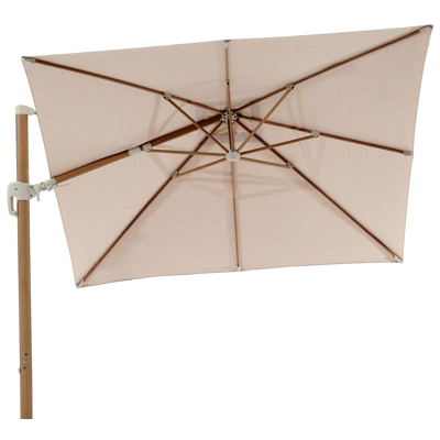 Parasol pendant Rufina avec fonction tilt en aspect de bois avec toile de parasol en all weather sunbrella® premium beige - Lg.1 300 x Lg.2 300 cm (sans pied de parasol)