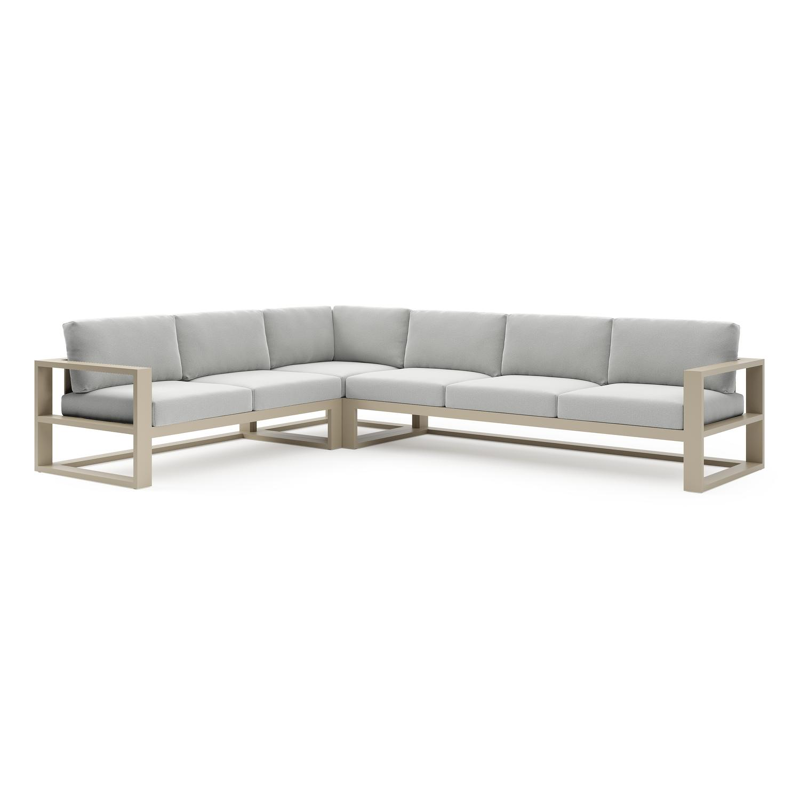 Verato loungehoek in beige aluminium met natte grey chine all weather sunbrella® luxe kussen