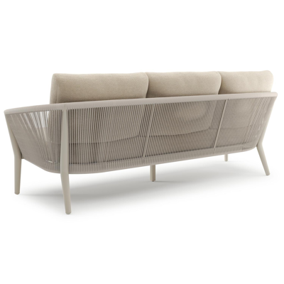 Orso loungebank in beige aluminium en beige verticaal geweven ronde rope met Althea Chalk all weather cosytica kussen