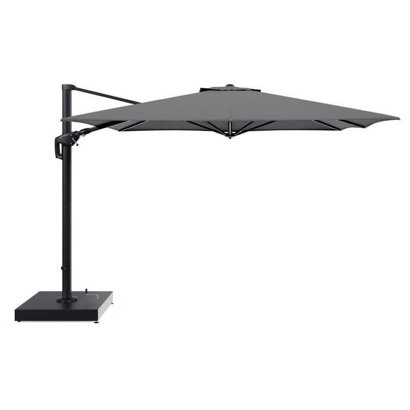 Minore zweefparasol met tiltfunctie in zwart aluminium en Firenze Tunder All Weather Solica parasoldoek - L1 350 x L2: 350 cm met parasolvoet Minore 260 kg met wielen