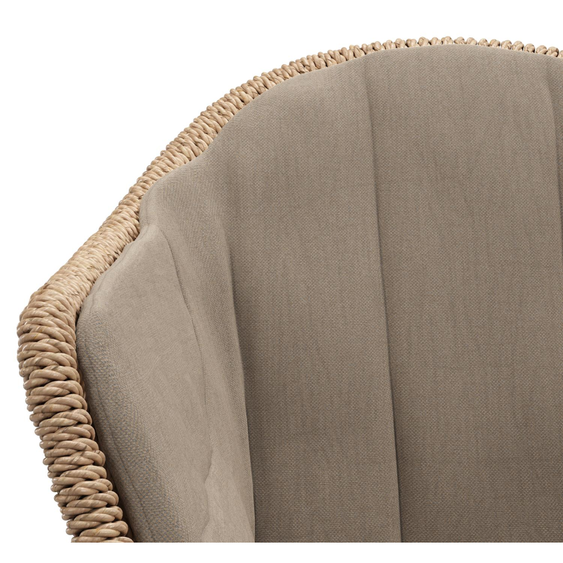 Pagino tuinstoel in wit aluminium en naturel ronde wicker met zitkussen in All Weather Sunbrella® Luxe Natte Heather Grey