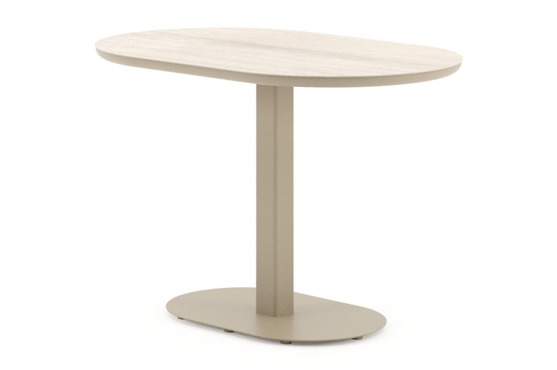 Teramo tuintafel bombo in beige aluminium en volkeramiek Travertino Bianco - L 110 x B 70 x H 73.7 cm